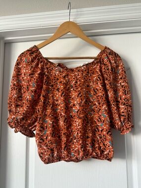 Sienna Sky Orange Abstract Print Puff Sleeve Blouse Size M